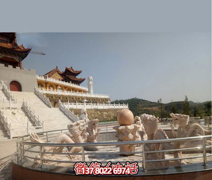 藝術燈光的魔力，紅龍戲球風大型噴泉石雕秀