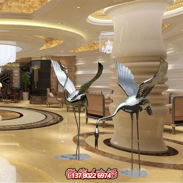 不銹鋼雕塑火烈鳥(niǎo)，鏡面抽象園林裝飾