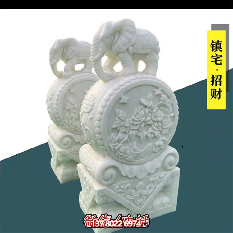 給庭院增添經典氣息，漢白玉石抱鼓門墩裝飾