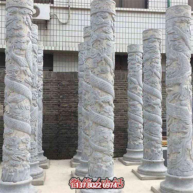 大理石石雕龍柱雕塑，美化戶外景觀