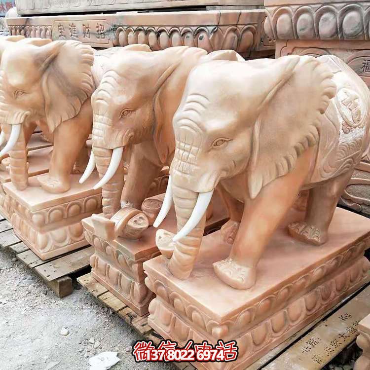 紅晚霞，石雕大象雕塑，點綴庭院空間