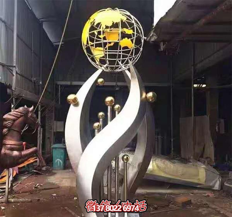 不銹鋼室內創(chuàng)意抽象向上地球儀雕塑