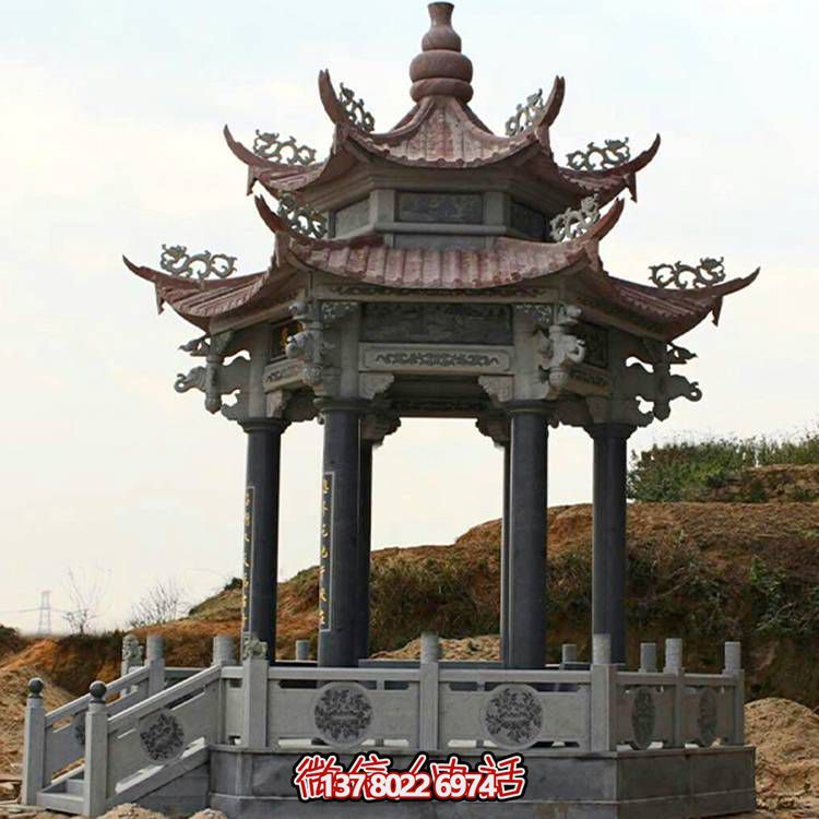 古典風(fēng)格二層涼亭，青石雕刻仿古園林戶外擺放