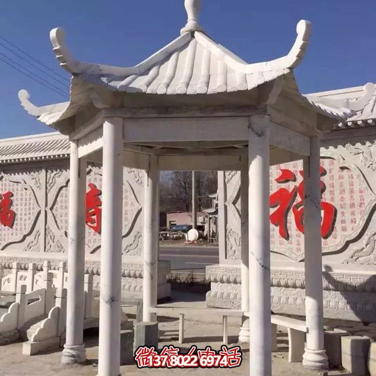 中式古建涼亭，大理石仿古裝飾庭院擺放