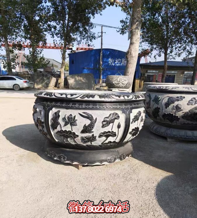 古典仿古石雕魚(yú)缸，添點(diǎn)家園庭院荷花水景