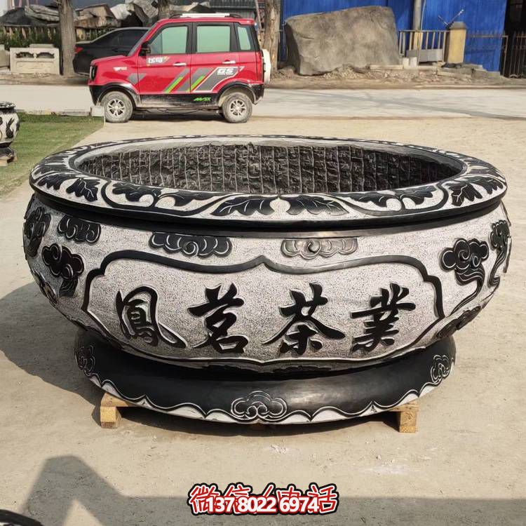 仿古青石荷花水缸，配合庭院戶外，點(diǎn)綴人間養(yǎng)魚(yú)園