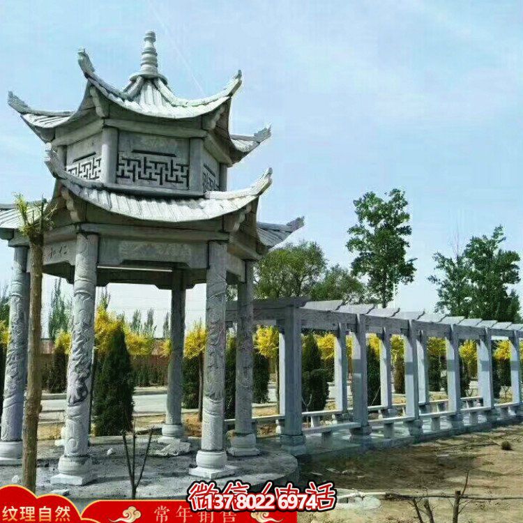 甄選優質大理石雙層涼亭，精美絕倫的雕塑美景