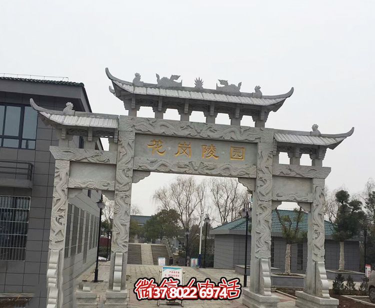 陵園青石浮雕三門(mén)牌樓石雕 陵園青石浮雕三門(mén)牌樓石雕