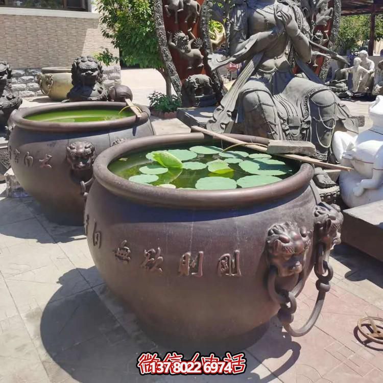 別墅園林?jǐn)[放黃銅鑄造大型圓形養(yǎng)魚(yú)水缸