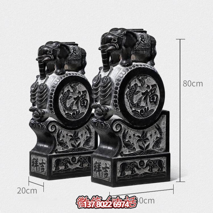 大理石雕刻小象抱鼓石庭院門(mén)口擺放仿古石墩