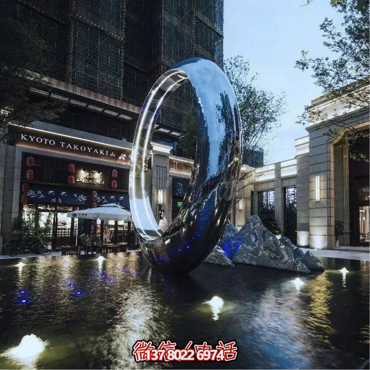 不銹鋼圓環(huán)，水景噴泉裝飾燈光雕塑