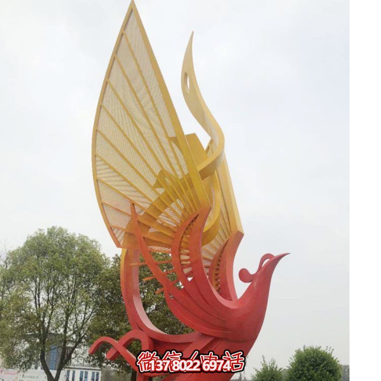 不銹鋼彩繪戶(hù)外廣場(chǎng)大型抽象動(dòng)物景觀(guān)鳳凰