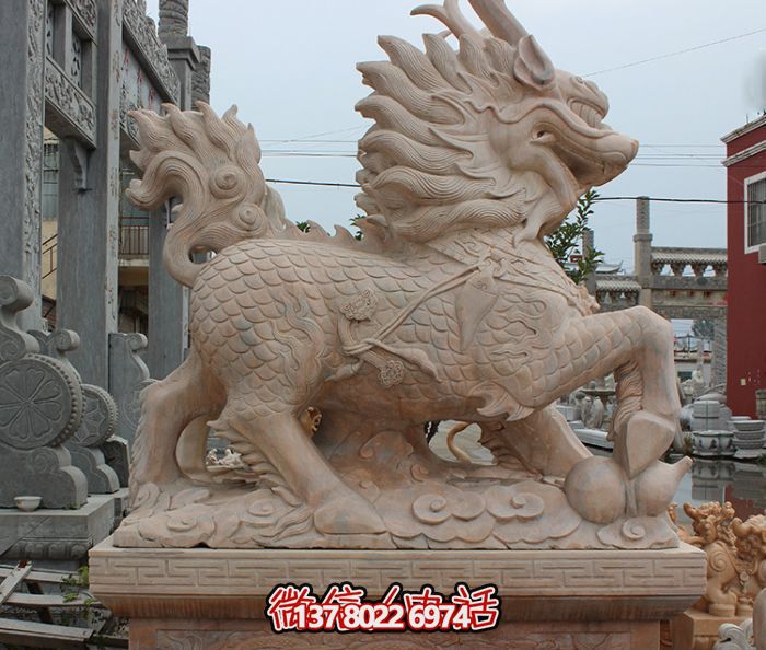 廣場酒店大型戶外景觀晚霞紅石雕麒麟雕塑 廣場酒店大型戶外景觀晚霞紅石雕麒麟雕塑