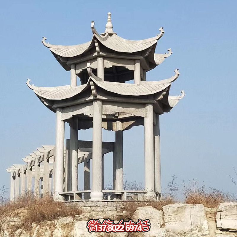 景區(qū)山頂裝飾雙層頂仿古青石涼亭 景區(qū)山頂裝飾雙層頂仿古青石涼亭