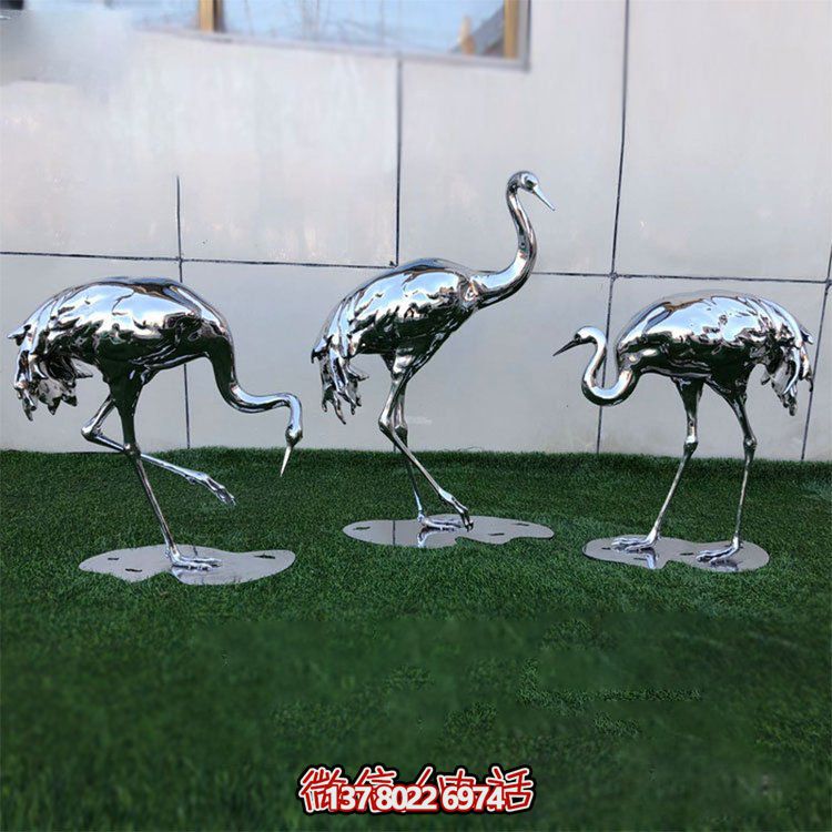 鏡面戶(hù)外不銹鋼動(dòng)物景觀抽象火烈鳥(niǎo)雕塑